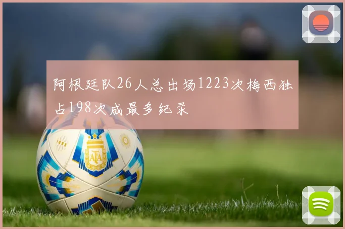 阿根廷队26人总出场1223次梅西独占198次成最多纪录